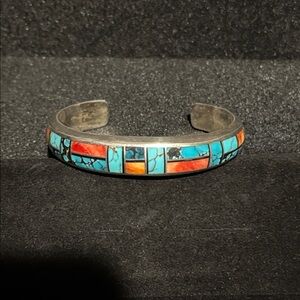 Turquoise, Onyx and spiny oyster Inlay Bracelet